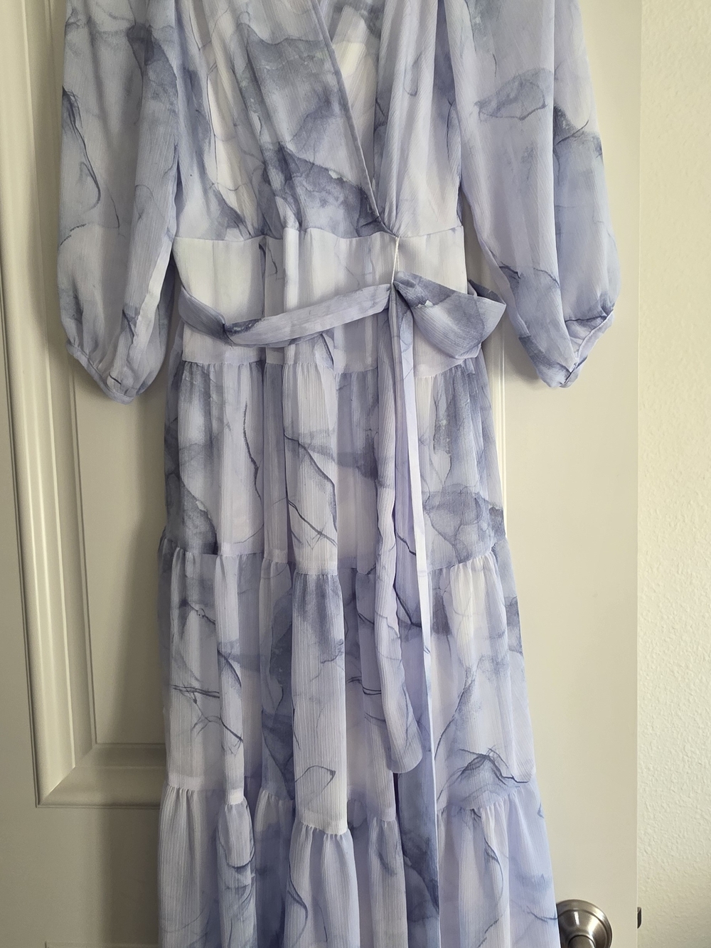 Calvin Klein Light Blue Marble Wrap Midi Dress